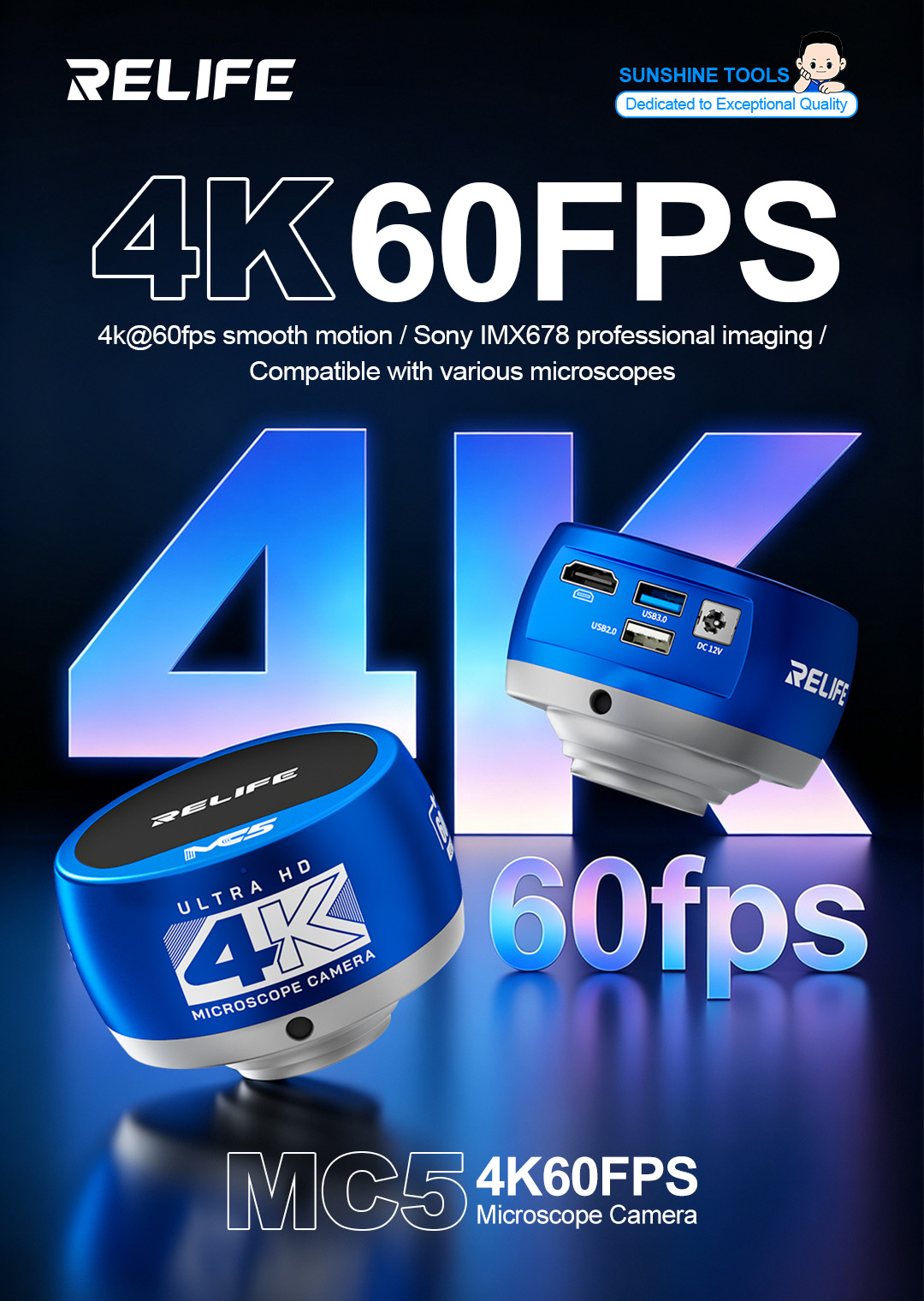 4K Microscope Camera Sony Sensor - Kamera Mikroskop RELIFE MC5 4K 60FPS
